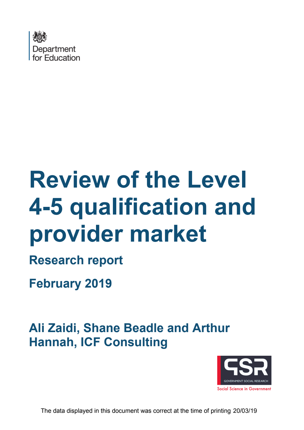 DFE-RR911 Review of the Level 4-5 qualification and provider market. Research report February 2019