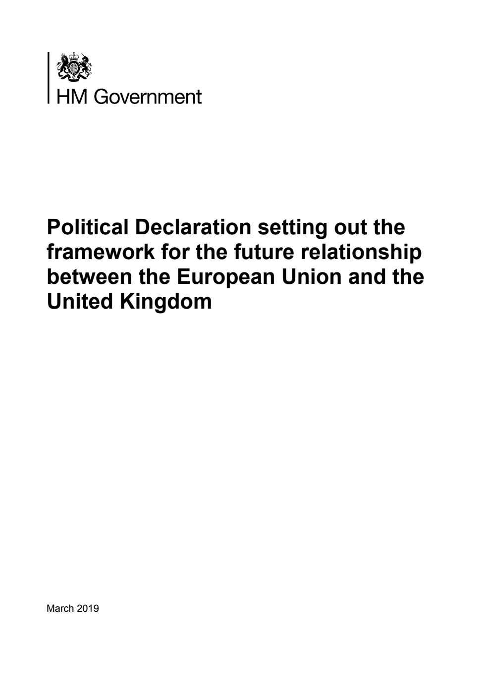 Political Declaration setting out the framework for the future relationship between the European Union and the United Kingdom
