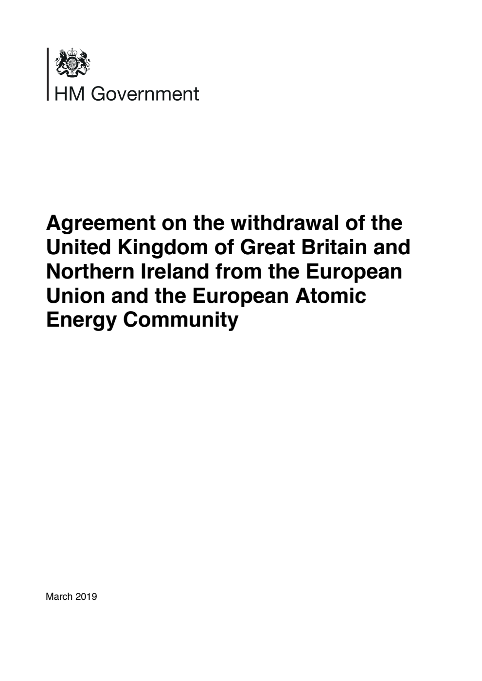 Agreement on the withdrawal of the United Kingdom of Great Britain and Northern Ireland from the European Union and the European Atomic Energy Community