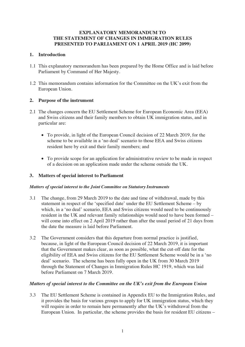 Explanatory Memorandum to the Statement of Changes in Immigration Rules