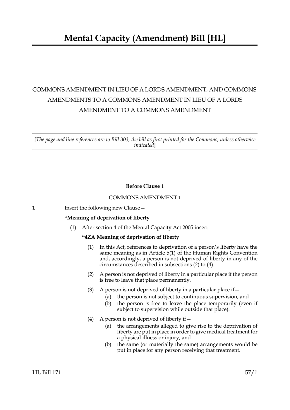 Mental Capacity (Amendment) Bill Commons Amendment in Lieu of a Lords Amendment, and Commons Amendments to a Commons Amendment in Lieu of a Lords Amendment to a Commons Amendment