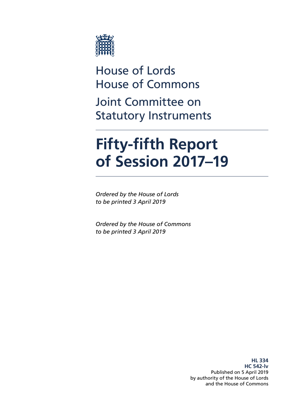 Joint Committee on Statutory Instruments 55th Report of Session 2017–19