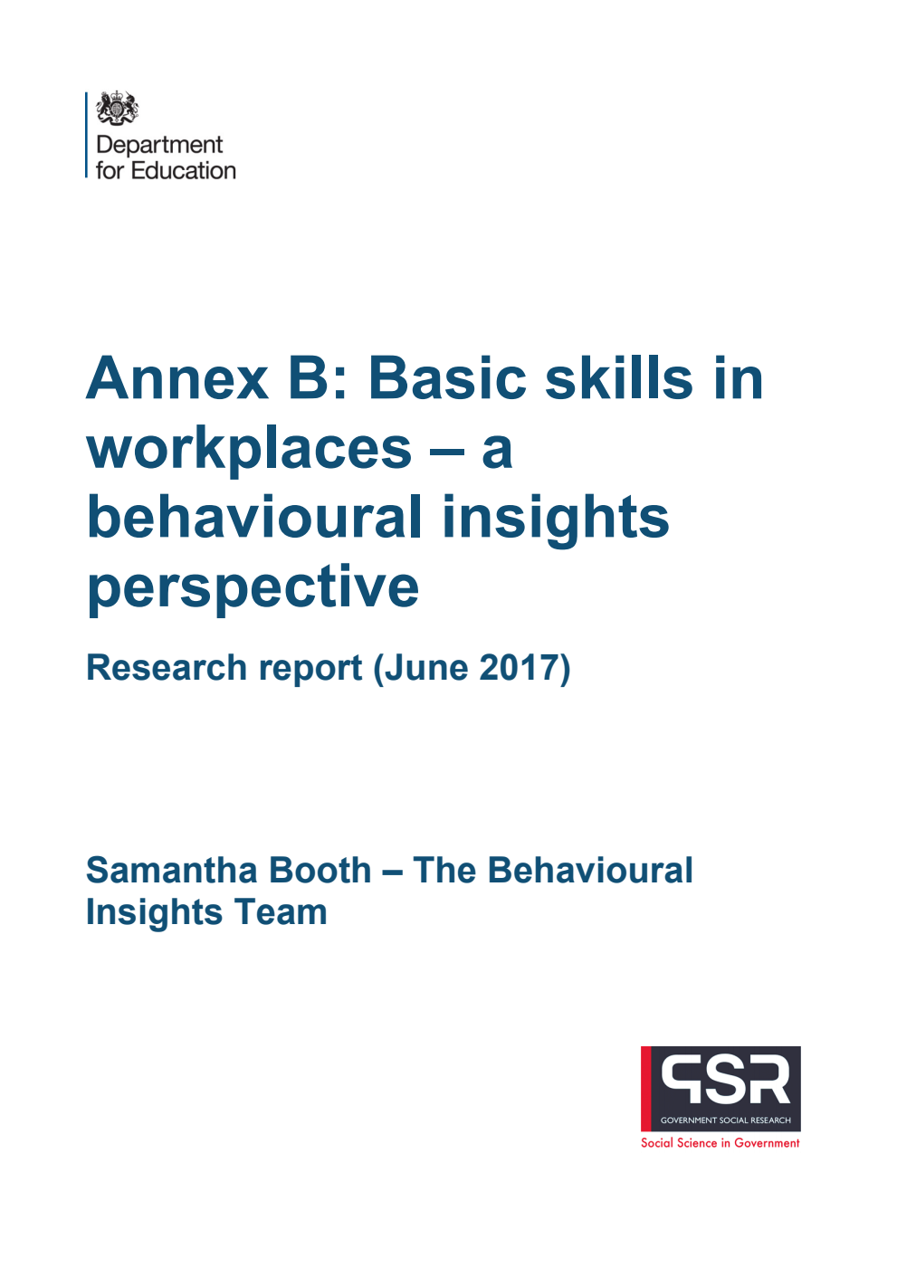 DFE-RR756B Annex B: Basic skills in workplaces - a behavioural insights perspective