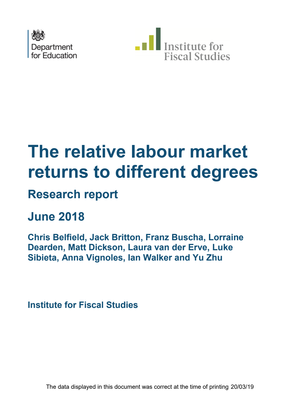 DFE-RR787 The relative labour market returns to different degrees