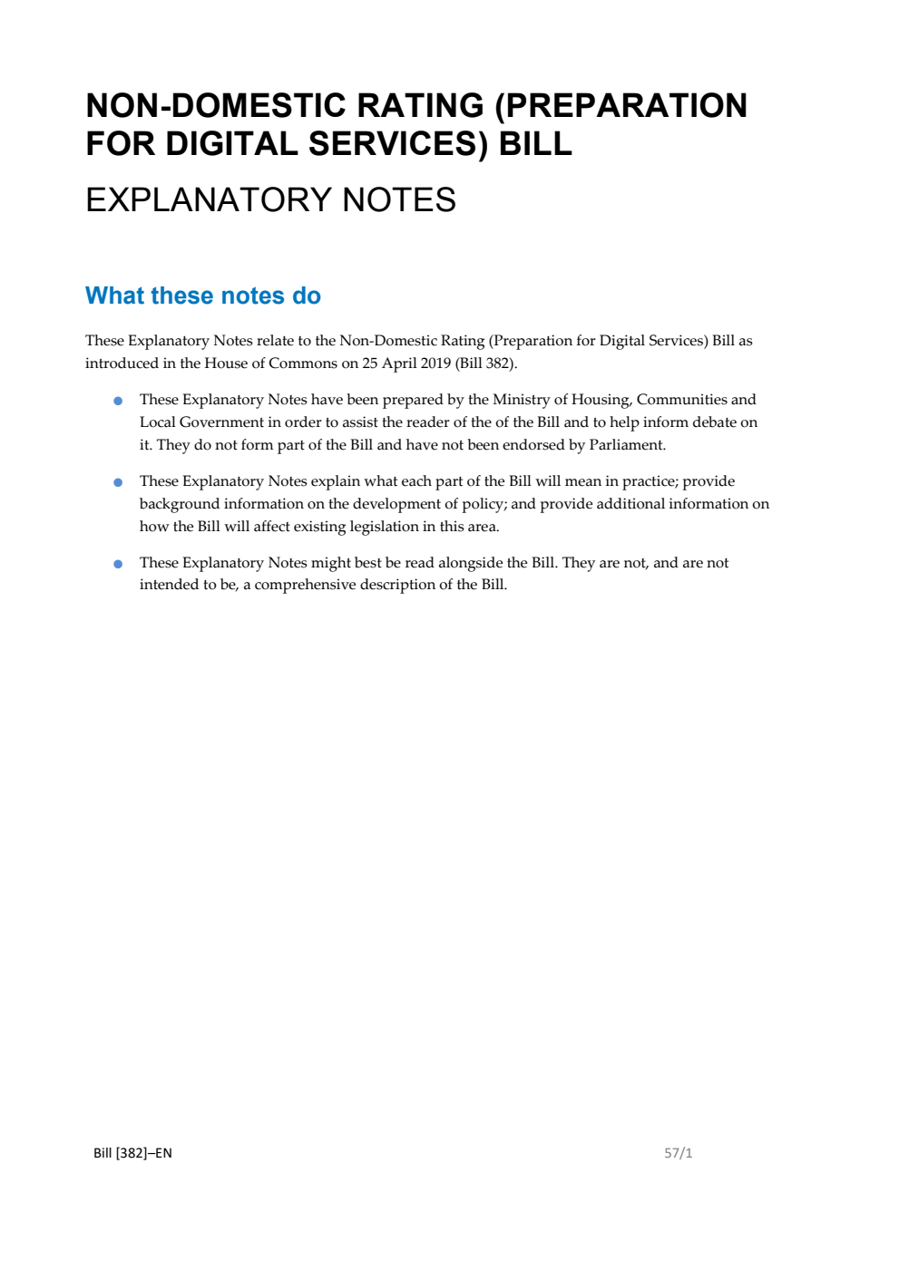 Non-Domestic Rating (Preparation for Digital Services) Bill Explanatory Notes