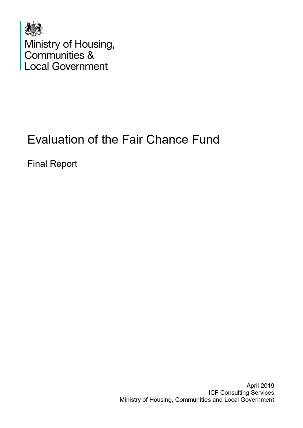 Evaluation of the Fair Chance Fund. Final Report