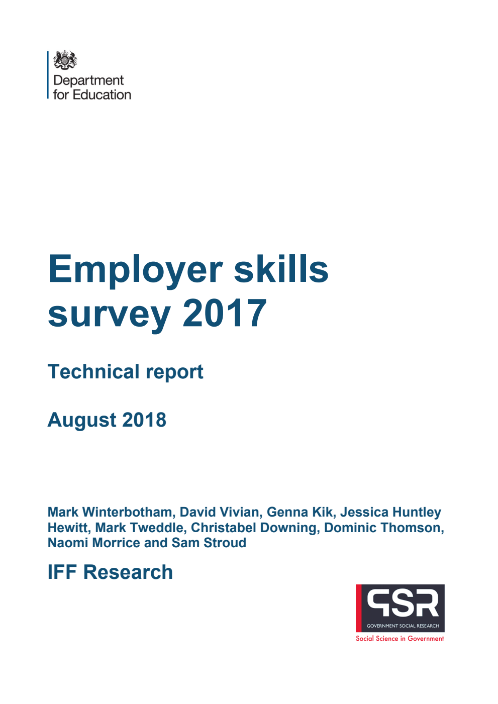 DFE-RR693TR 2018 Employer skills survey 2017. Technical Report