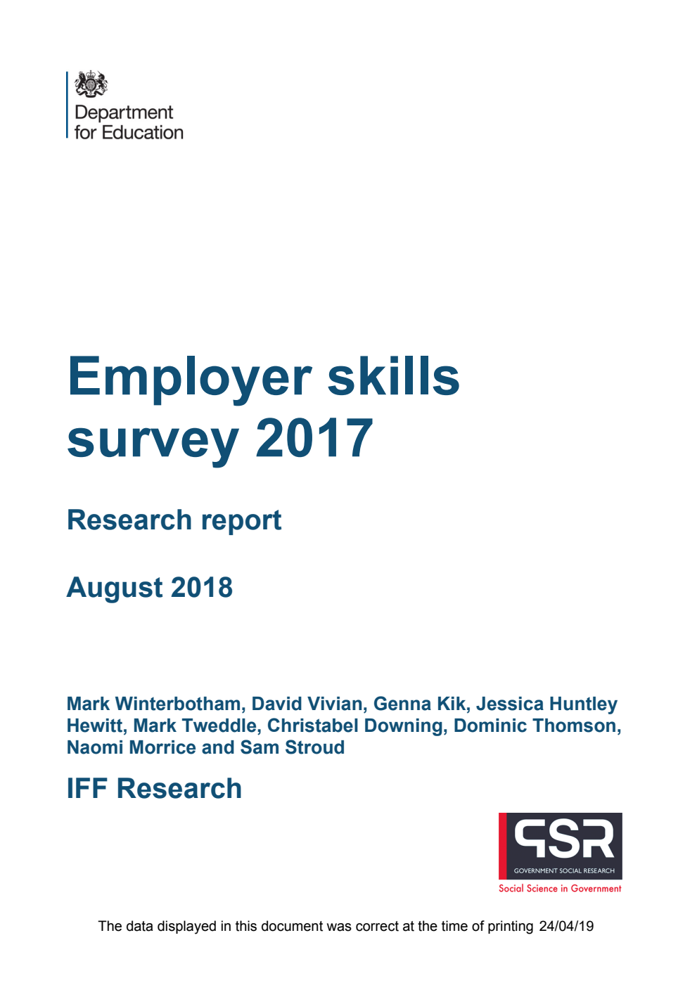 DFE-RR693 2018 Employer skills survey 2017