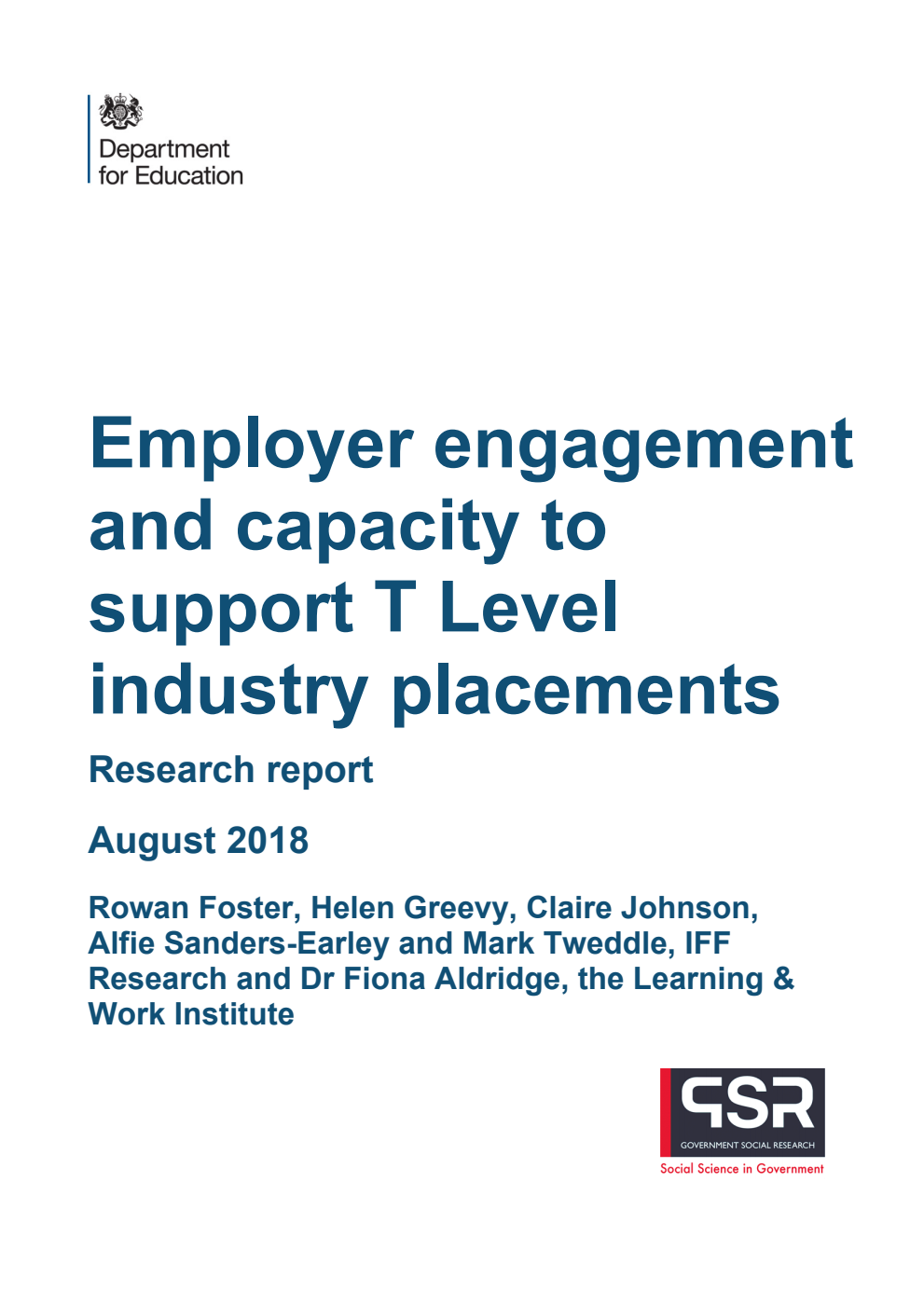 DFE-RR839 Employer engagement and capacity to support T Level industry placements