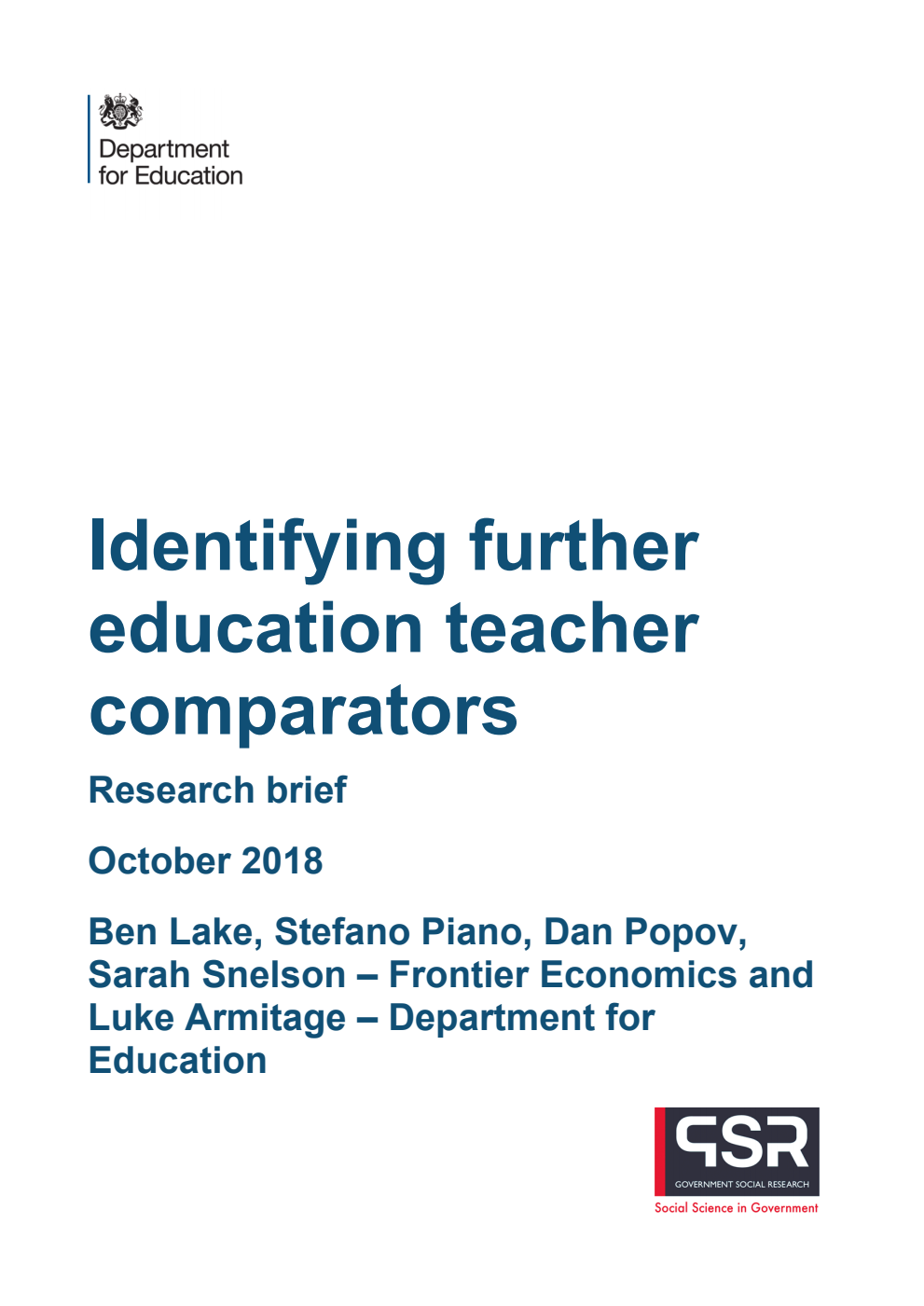 DFE-RR850 Identifying further education teacher comparators