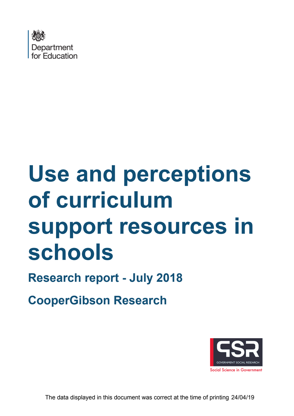 DFE-RR821 Use and perceptions of curriculum support resources in schools