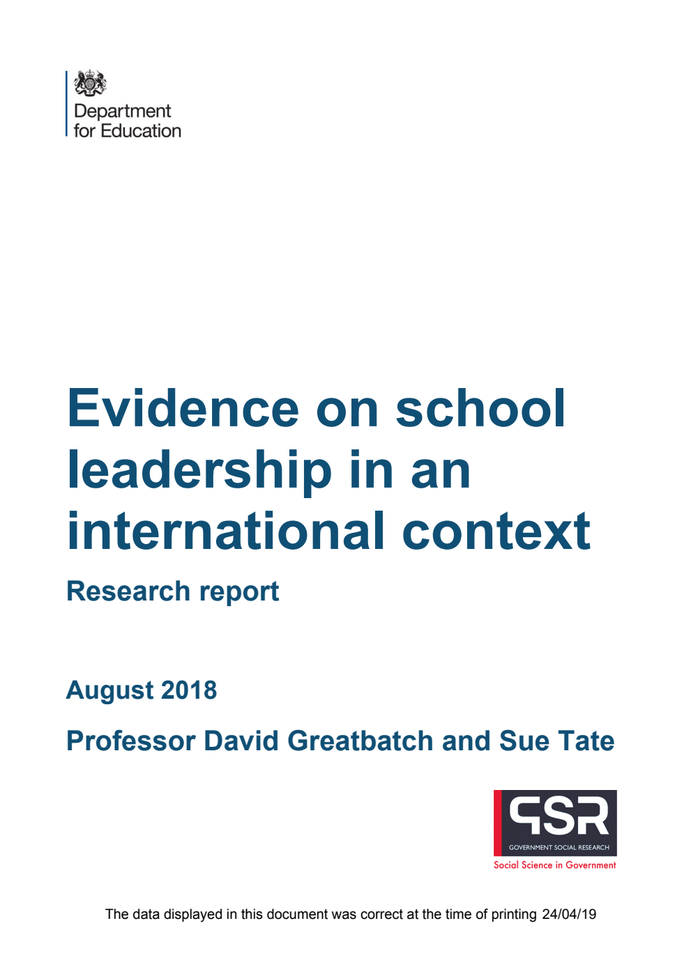 DFE-RR823 Evidence on school leadership in an international context
