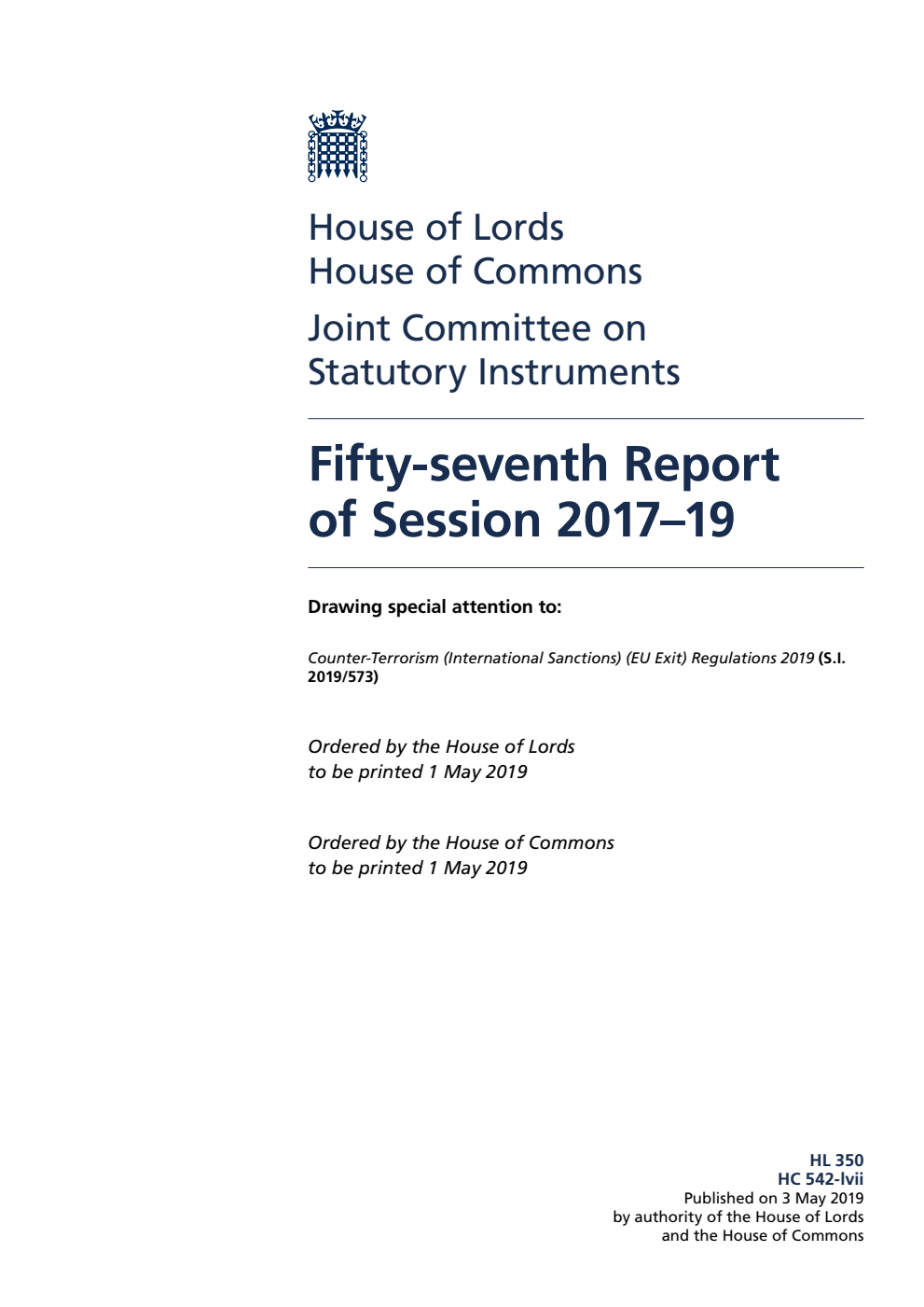 Joint Committee on Statutory Instruments 57th Report of Session 2017–19