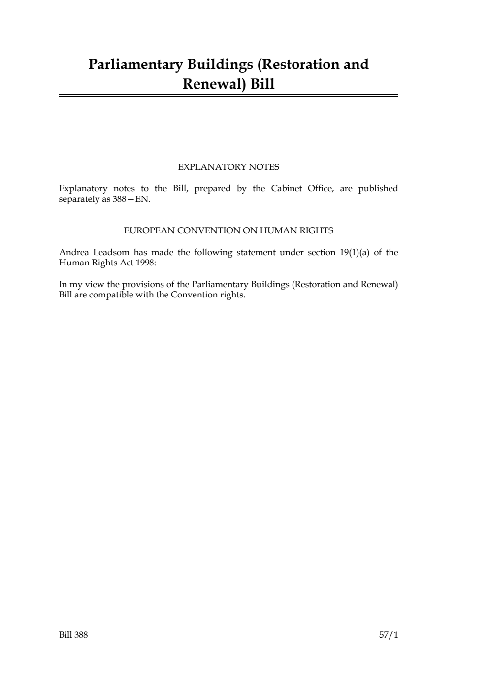 Parliamentary Buildings (Restoration and Renewal) Bill