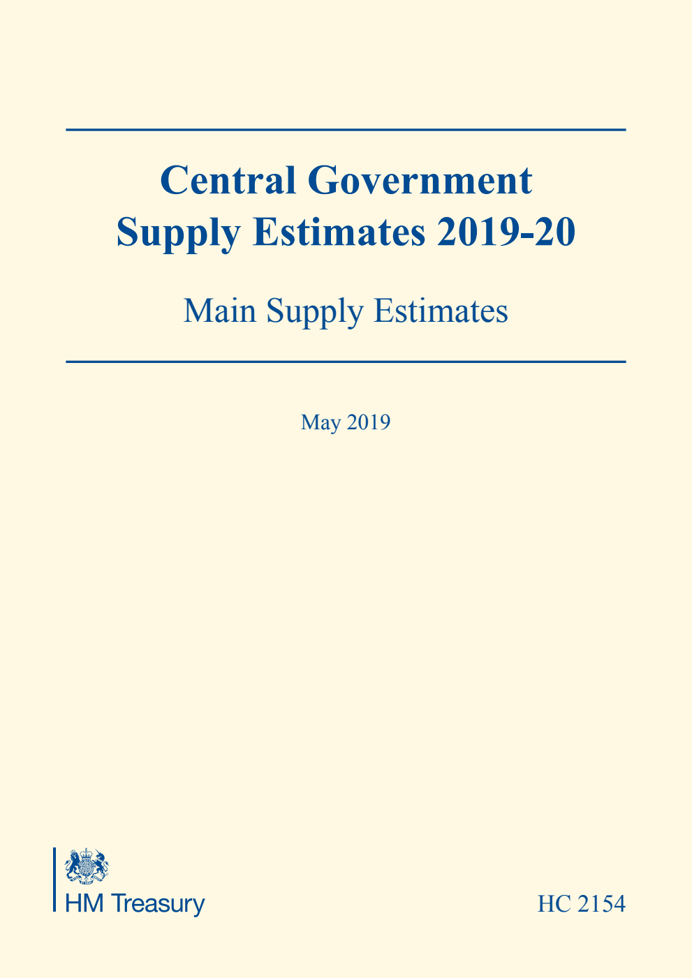 Central Government Supply Estimates 2019-20: Main Supply Estimates for the year ending 31 March 2020