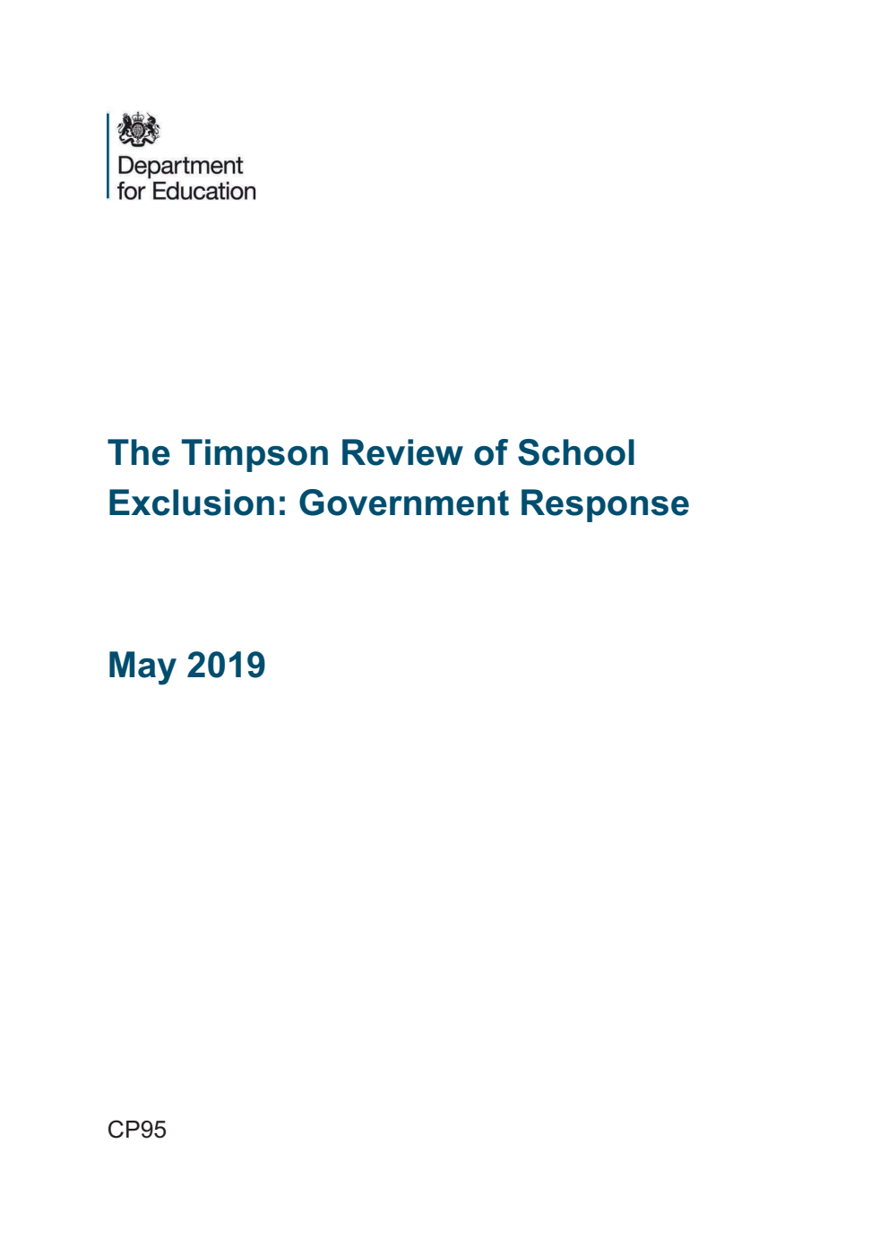 The Timpson Review of School Exclusion: Government Response, May 2019