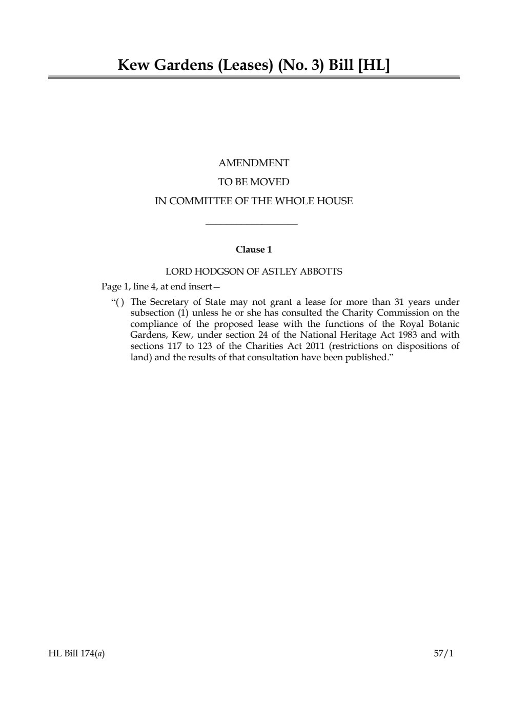 Kew Gardens (Leases) (No. 3) Bill Amendment to be moved in Committee of the Whole House