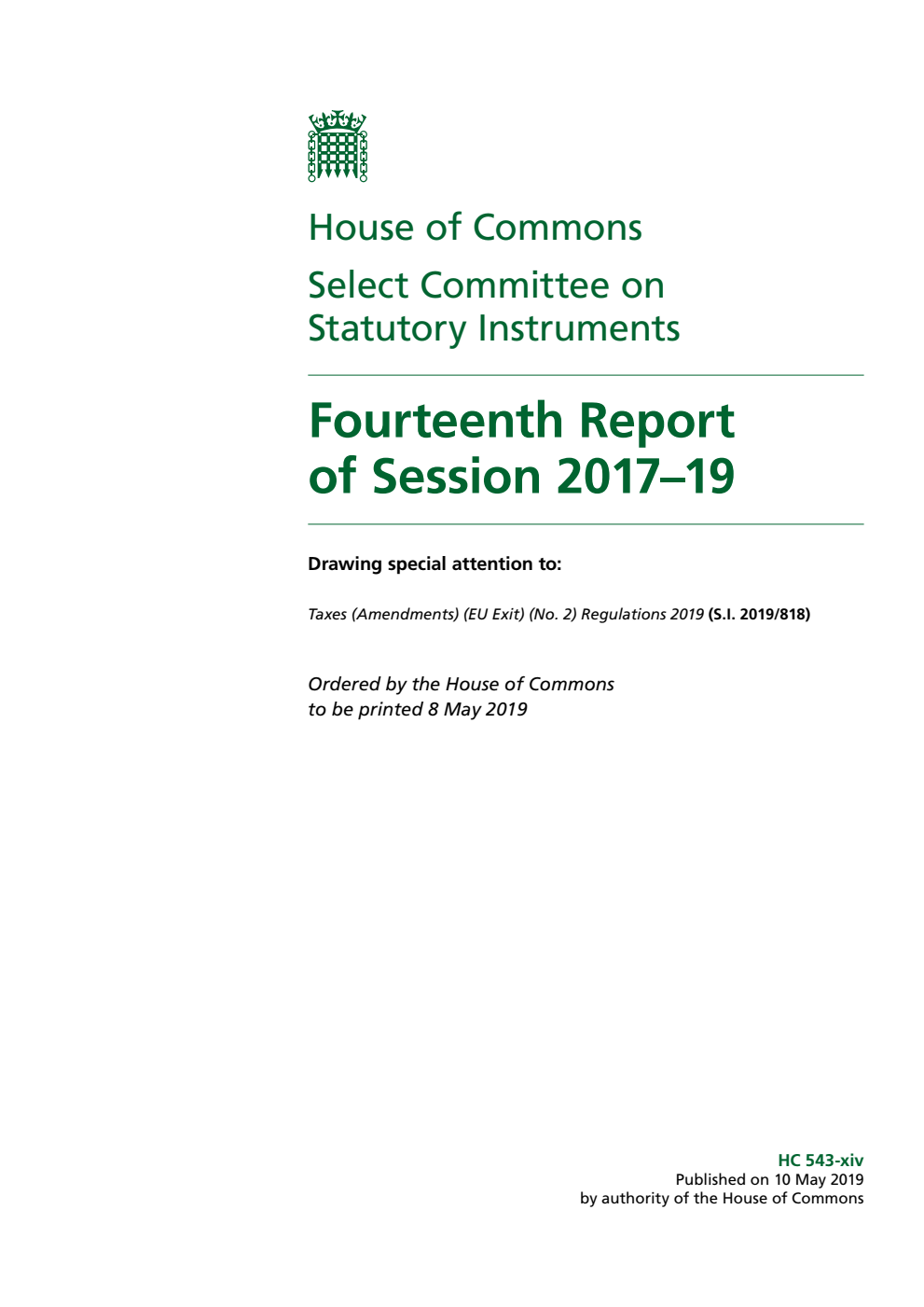 Statutory Instruments Committee 14th Report of Session 2017–19