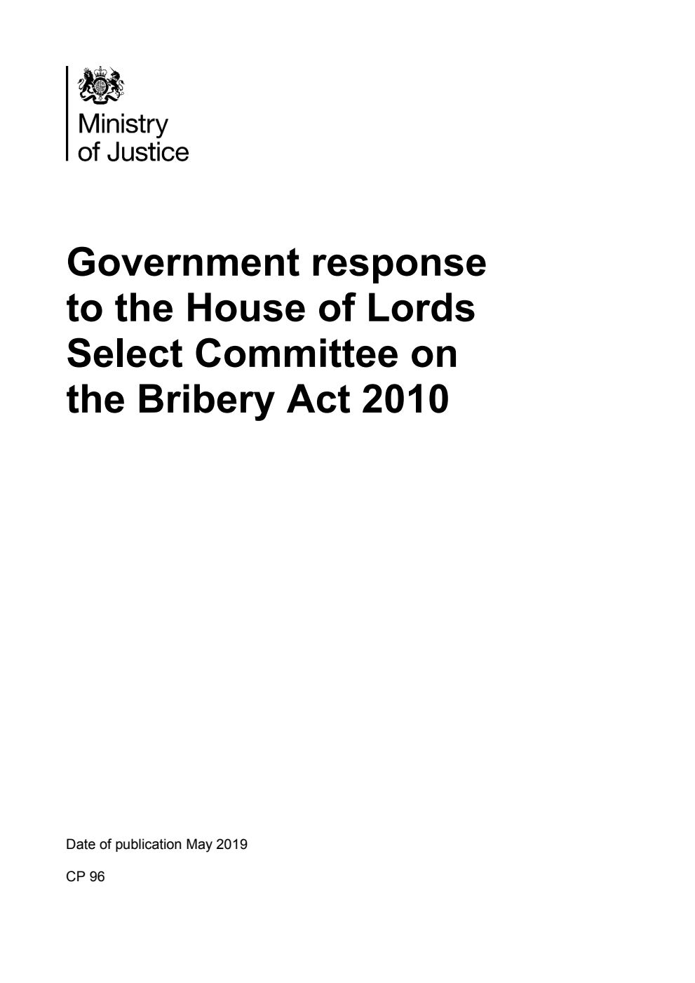 Government response to the House of Lords Select Committee on the Bribery Act 2010