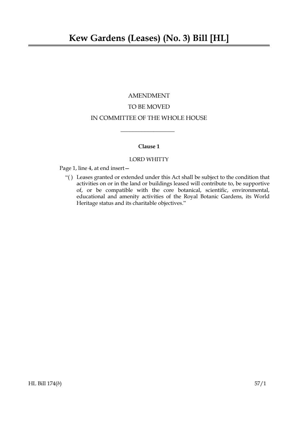 Kew Gardens (Leases) (No. 3) Bill Amendment to be moved in Committee of the Whole House