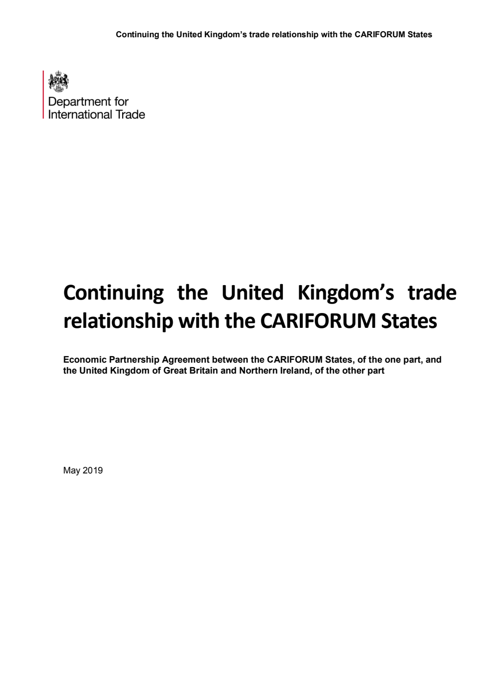 Continuing the United Kingdom’s trade relationship with the CARIFORUM States