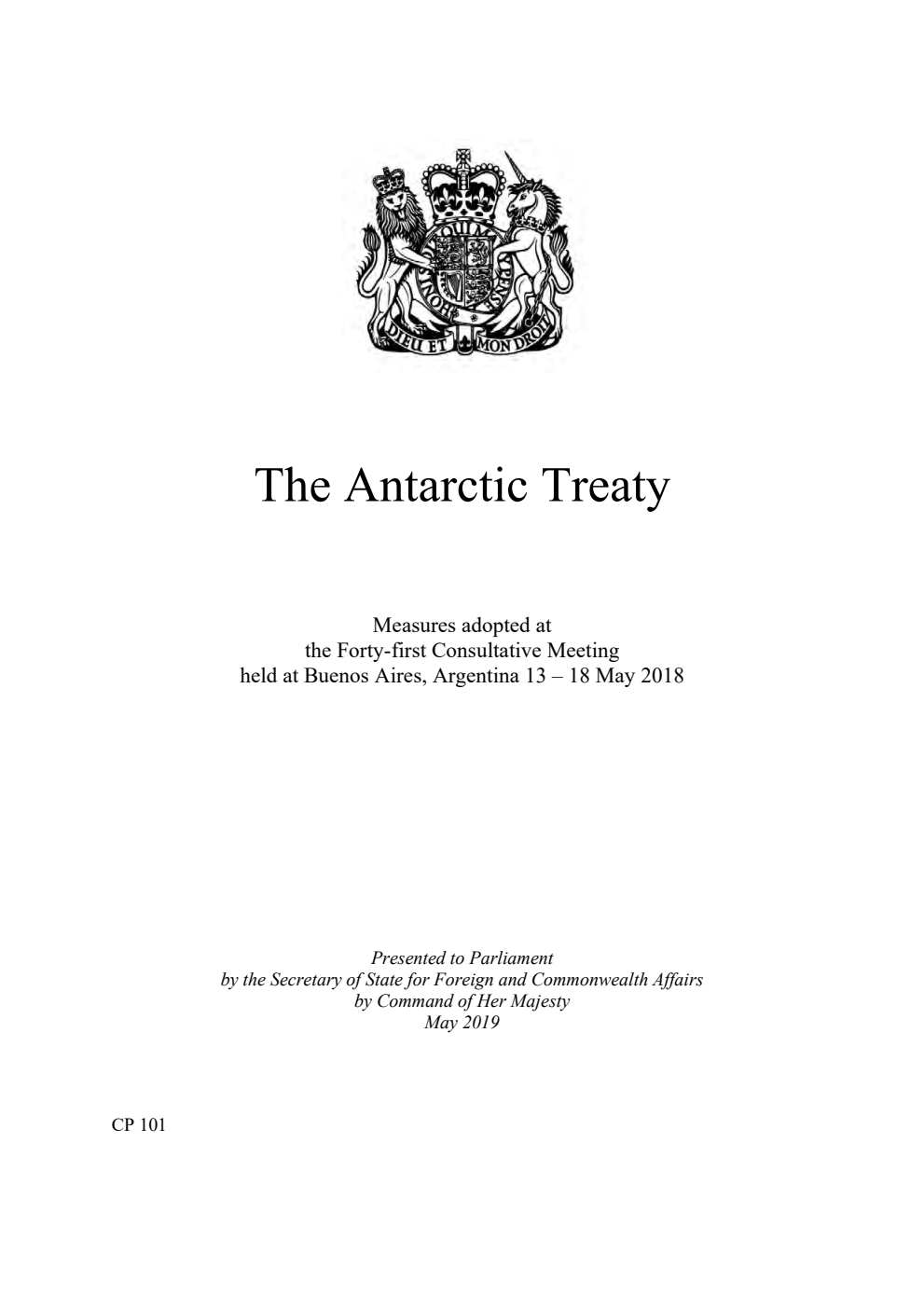 The Antarctic Treaty  Measures adopted at the Forty-first Consultative Meeting held at Buenos Aires, Argentina 13 – 18 May 2018