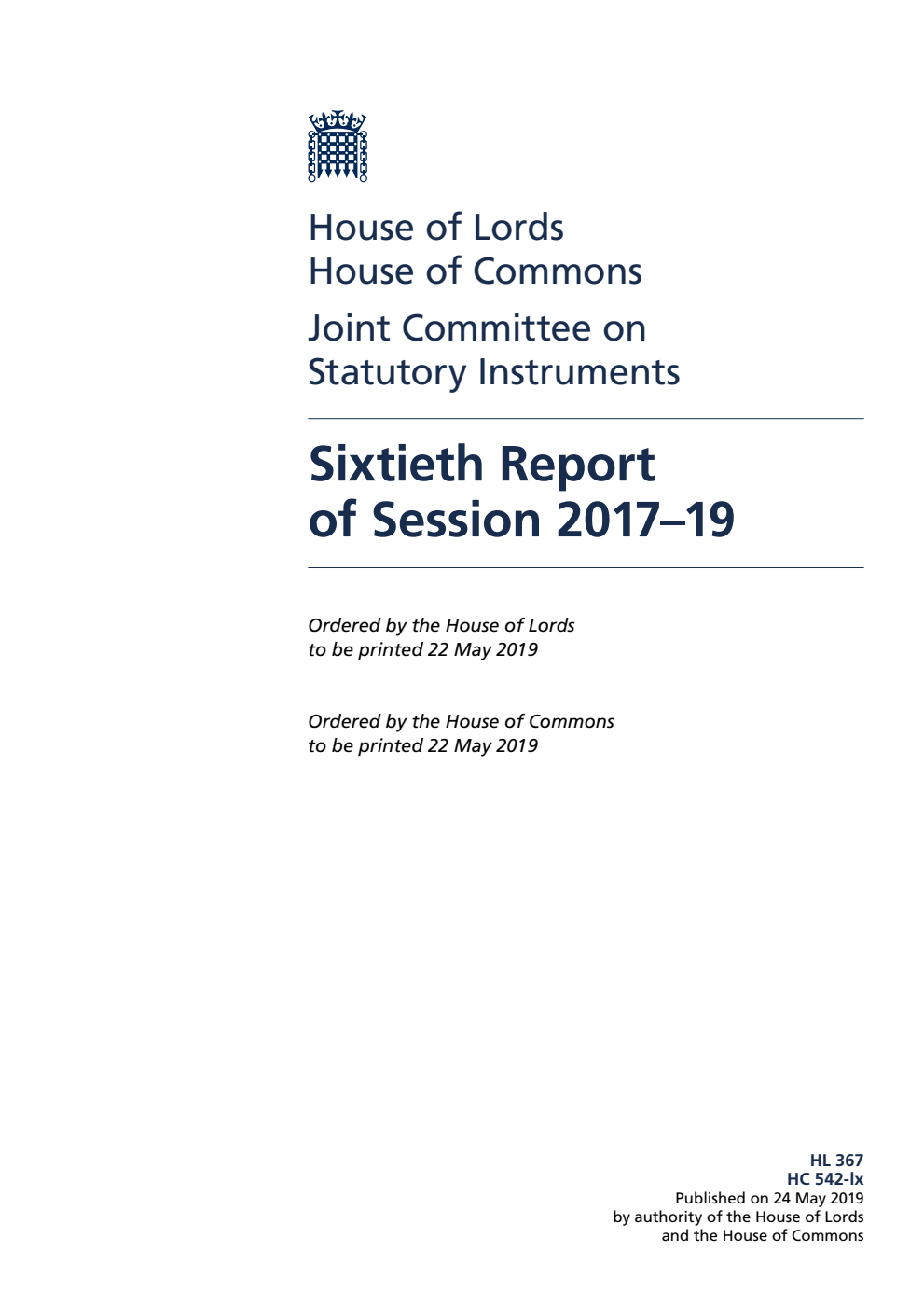 Joint Committee on Statutory Instruments 60th Report of Session 2017–19
