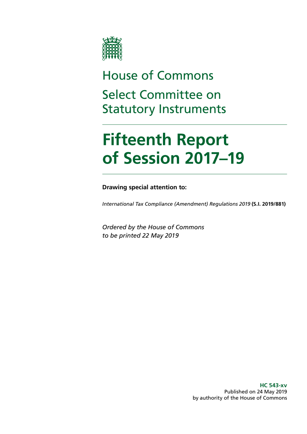 Statutory Instruments Committee 15th Report of Session 2017–19