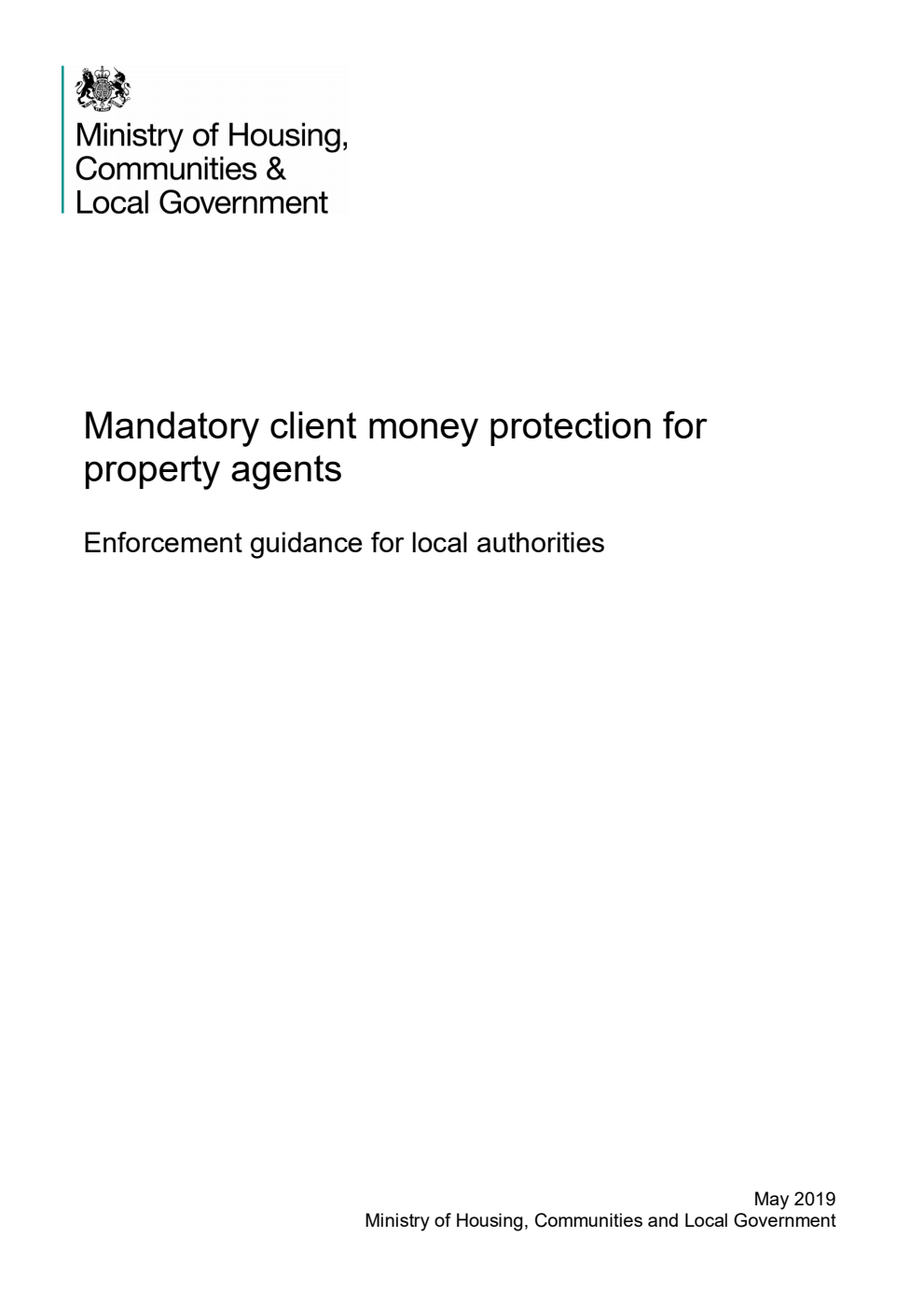 Mandatory client money protection for property agents. Enforcement guidance for local authorities