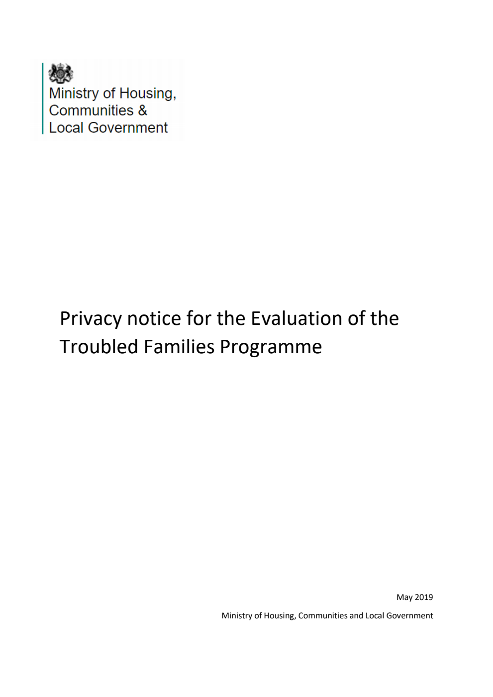 Privacy notice for the Evaluation of the Troubled Families Programme