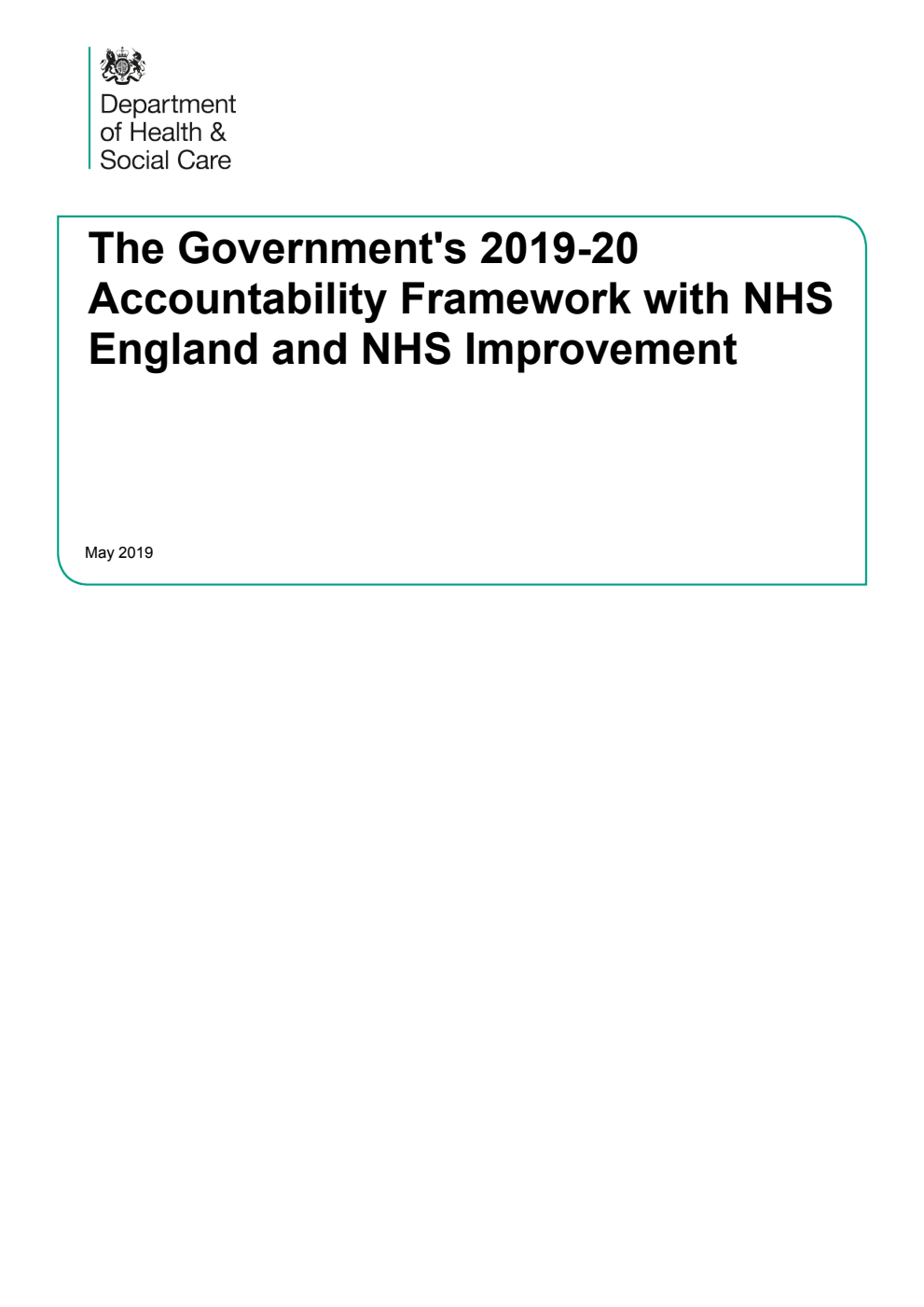The Government's 2019-20 Accountability Framework with NHS England and NHS Improvement