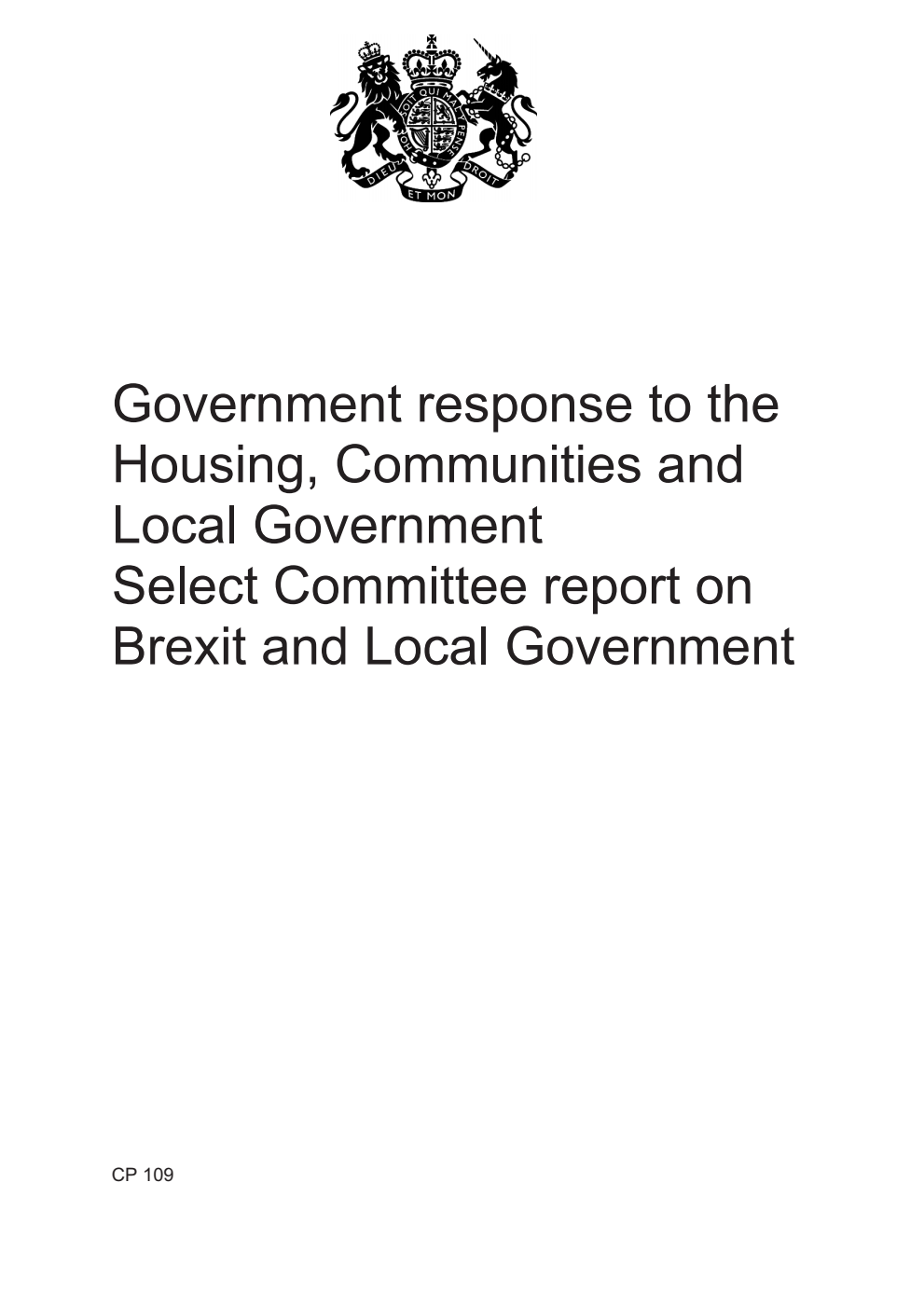 Government response to the Housing, Communities and Local Government Select Committee report on Brexit and Local Government