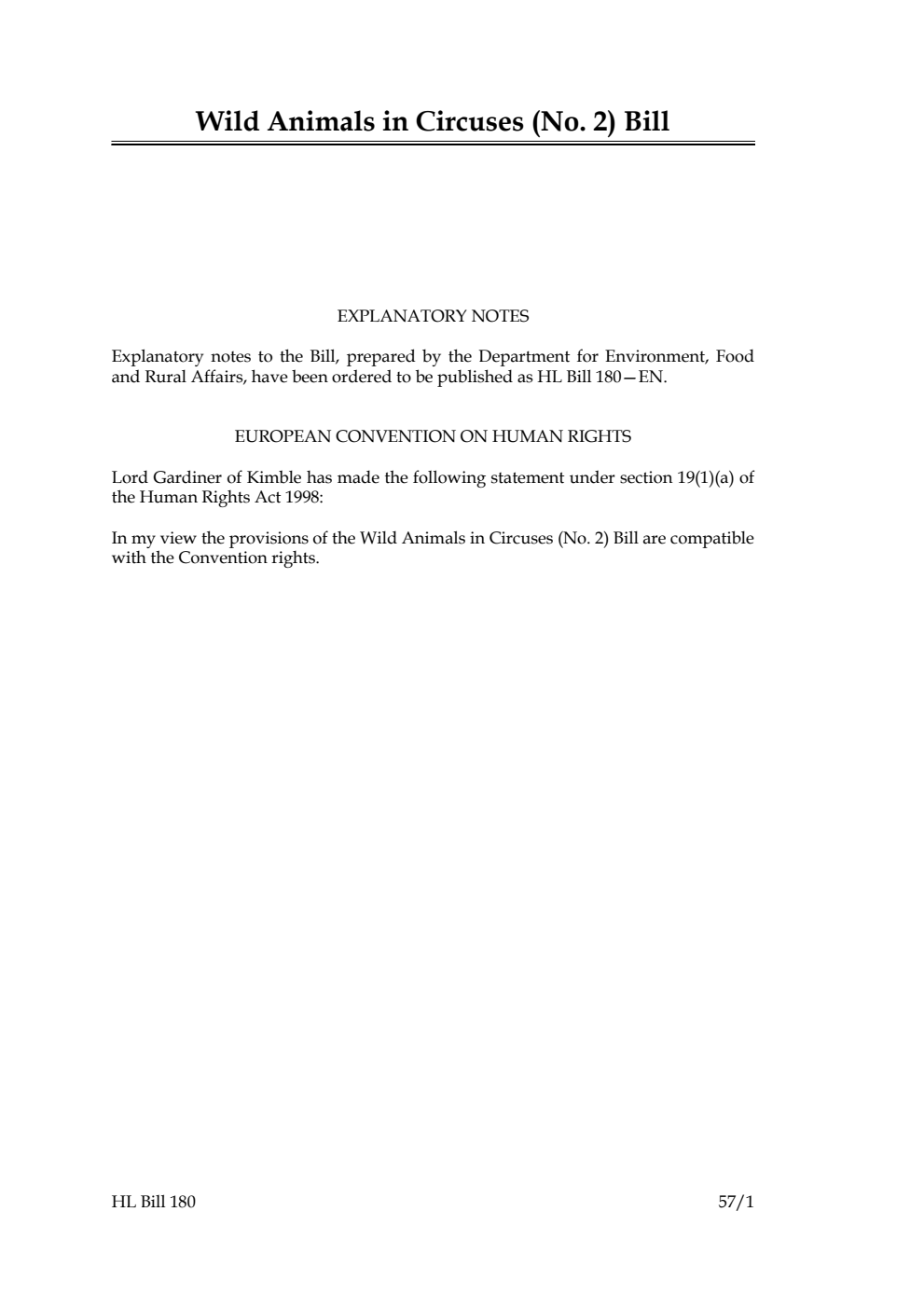 Wild Animals in Circuses (No. 2) Bill