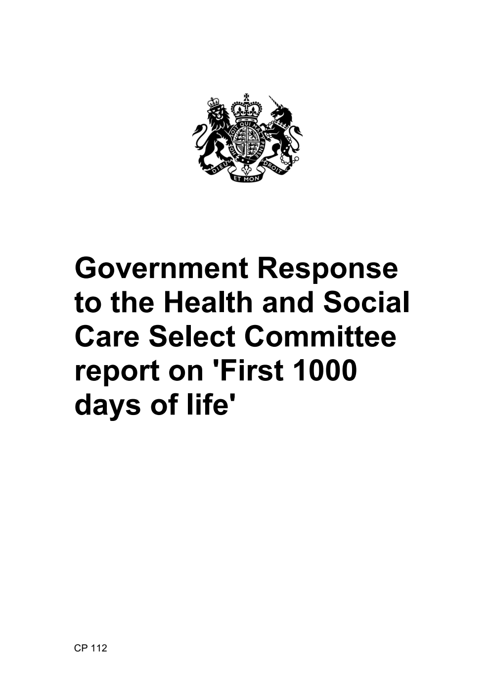 Government Response to the Health and Social Care Select Committee report on 'First 1000 days of life'