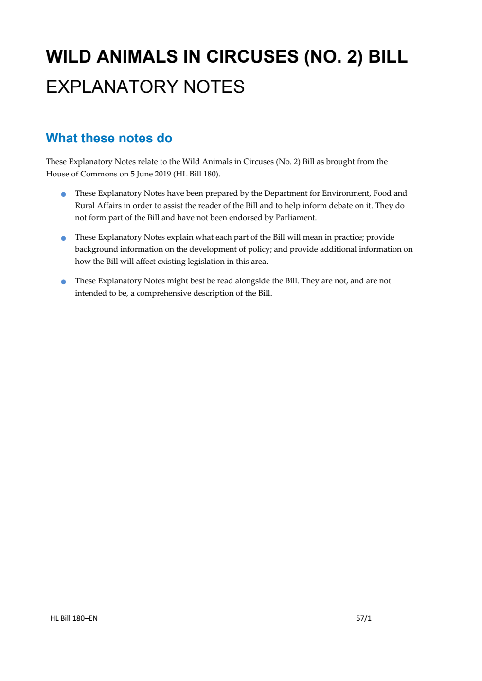 Wild Animals in Circuses (No. 2) Bill Explanatory Notes