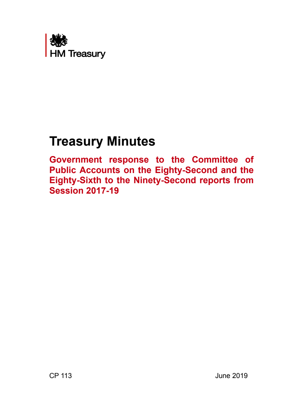 Treasury Minutes Government response to the Committee of Public Accounts on the Eighty-Second and the Eighty-Sixth to the Ninety-Second reports from Session 2017-19