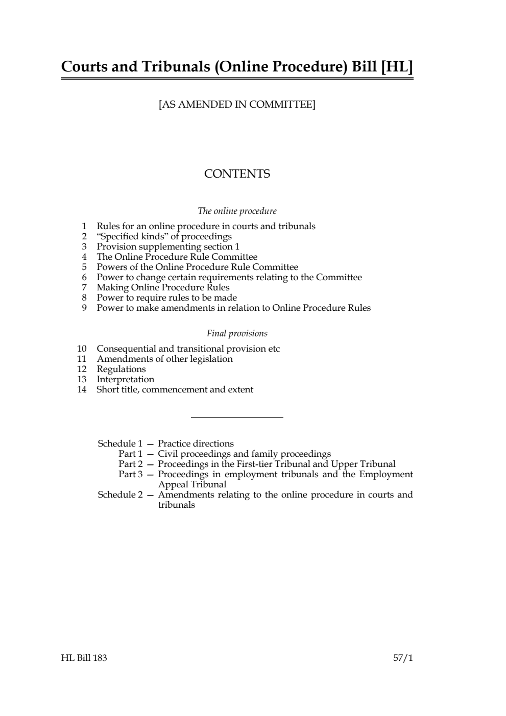 Courts and Tribunals (Online Procedure) Bill [as amended in Committee]