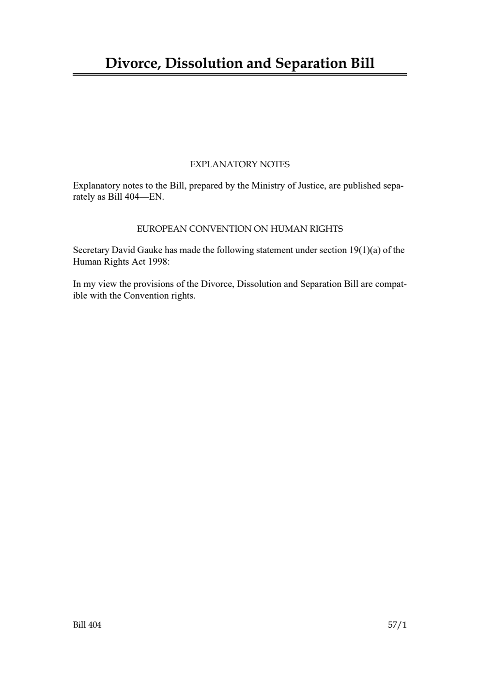 Divorce, Dissolution and Separation Bill