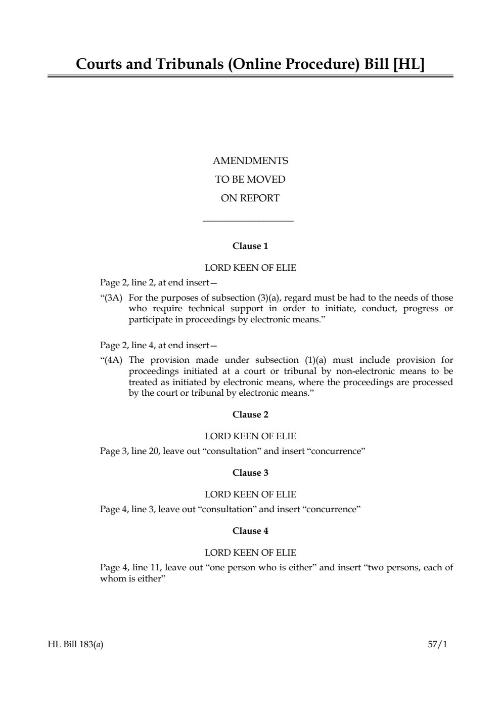 Courts and Tribunals (Online Procedure) Bill Amendments to be moved on report