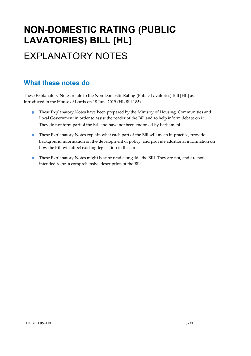 Non-Domestic Rating (Public Lavatories) Bill Explanatory Notes