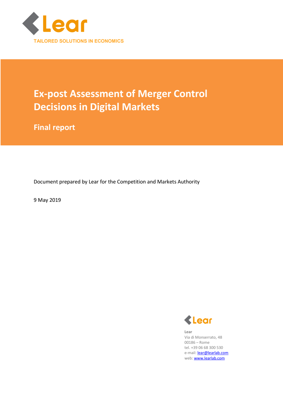 Ex-post Assessment of Merger Control Decisions in Digital Markets. Final Report