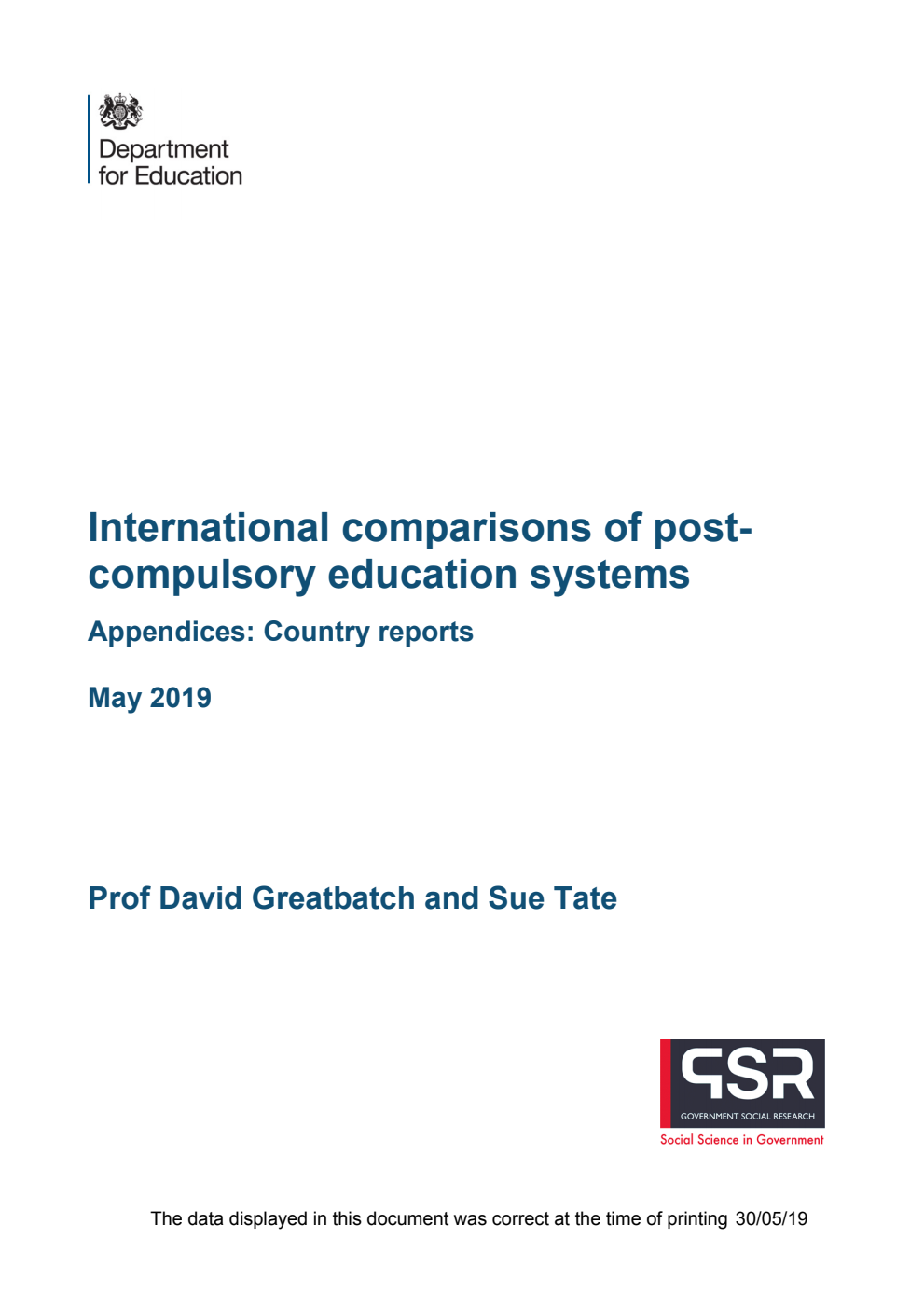 DFE-RR864 International Comparisons of post-compulsory education systems May 2019  (2 volume set) Vol 2 Appendices: Country reports