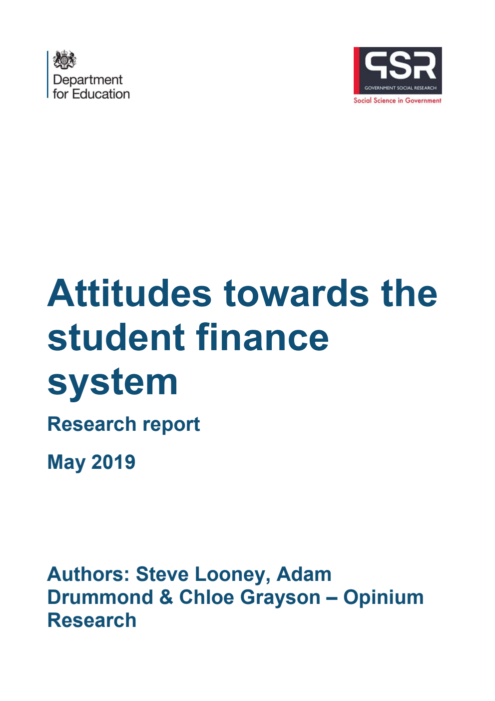 DFE-RR930 Attitudes towards the student finance system: Research report May 2019