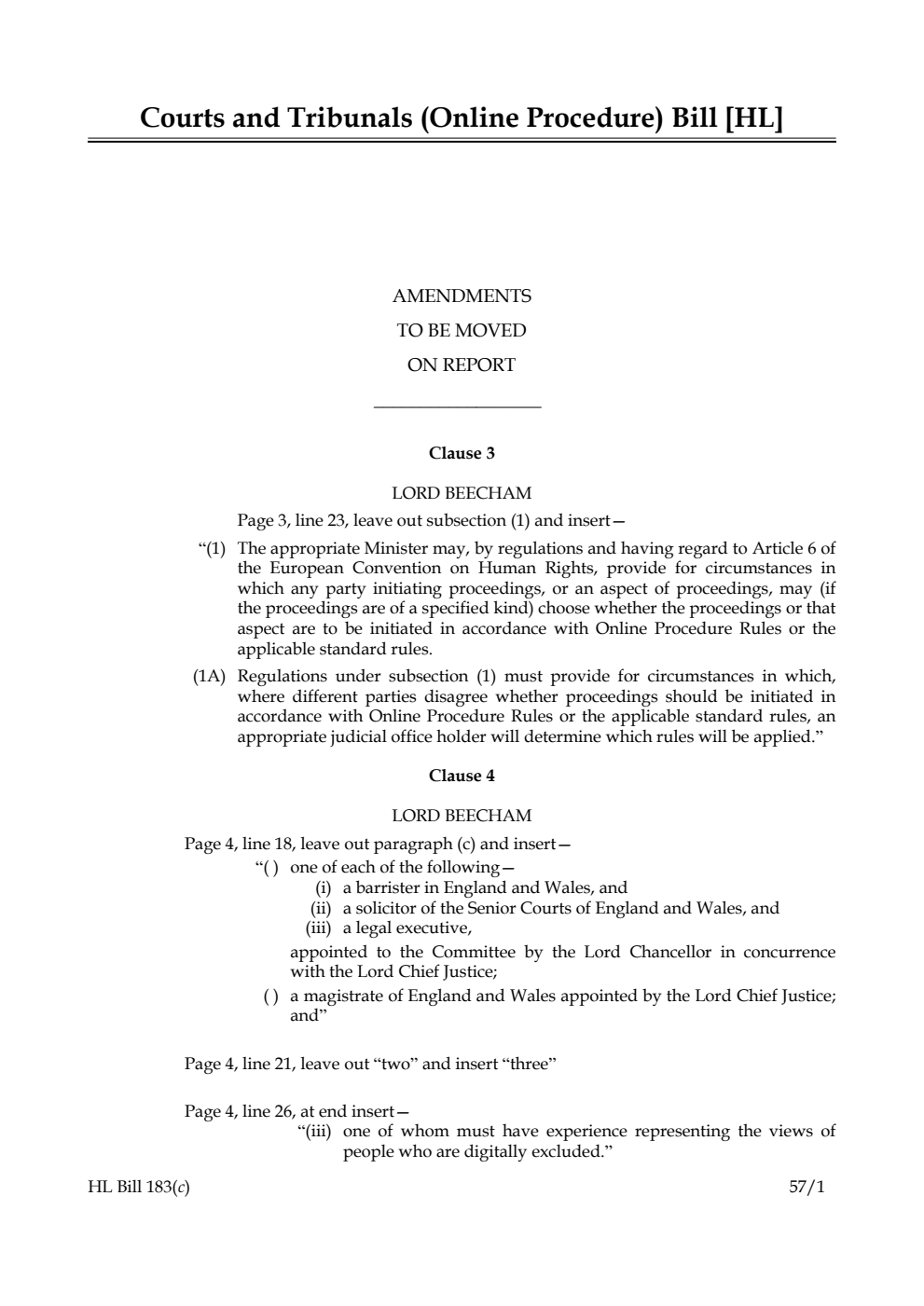 Courts and Tribunals (Online Procedure) Bill Amendments to be moved on report