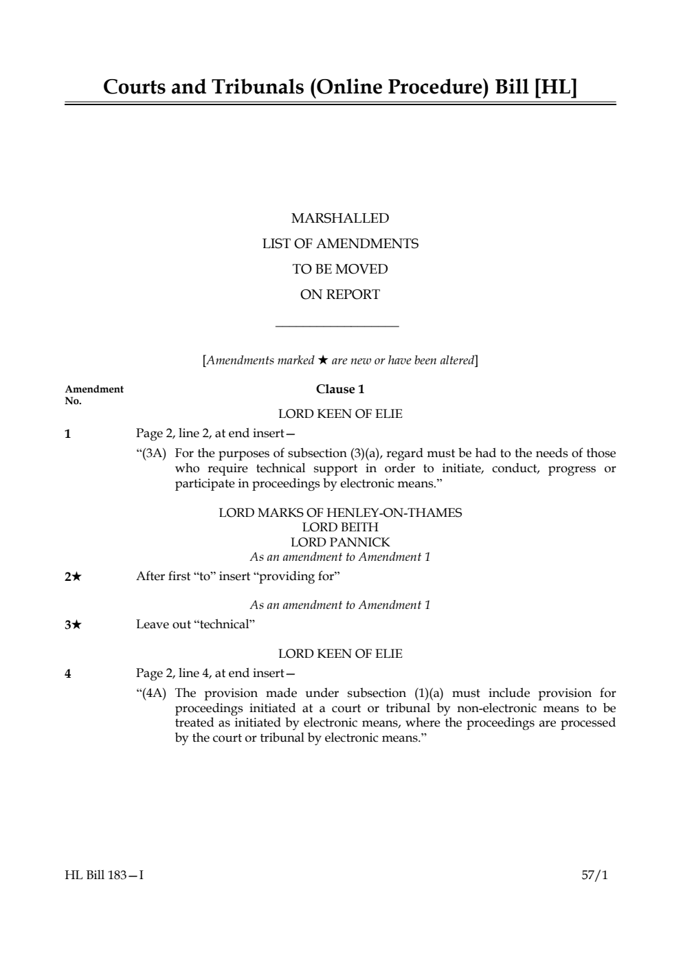 Courts and Tribunals (Online Procedure) Bill Marshalled List of amendments to be moved on report