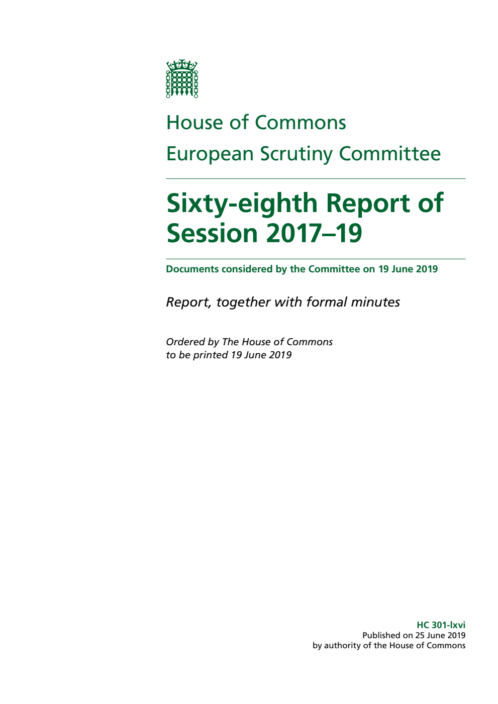 European Scrutiny Committee 68th Report of Session 2017–19