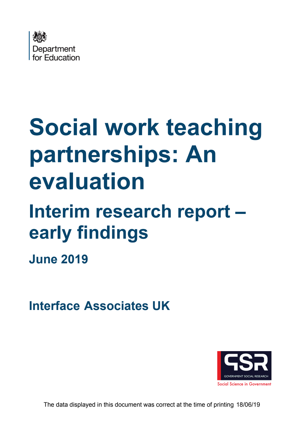 DFE-RR922 Social work teaching partnerships: An evaluation. Interim research report - early findings