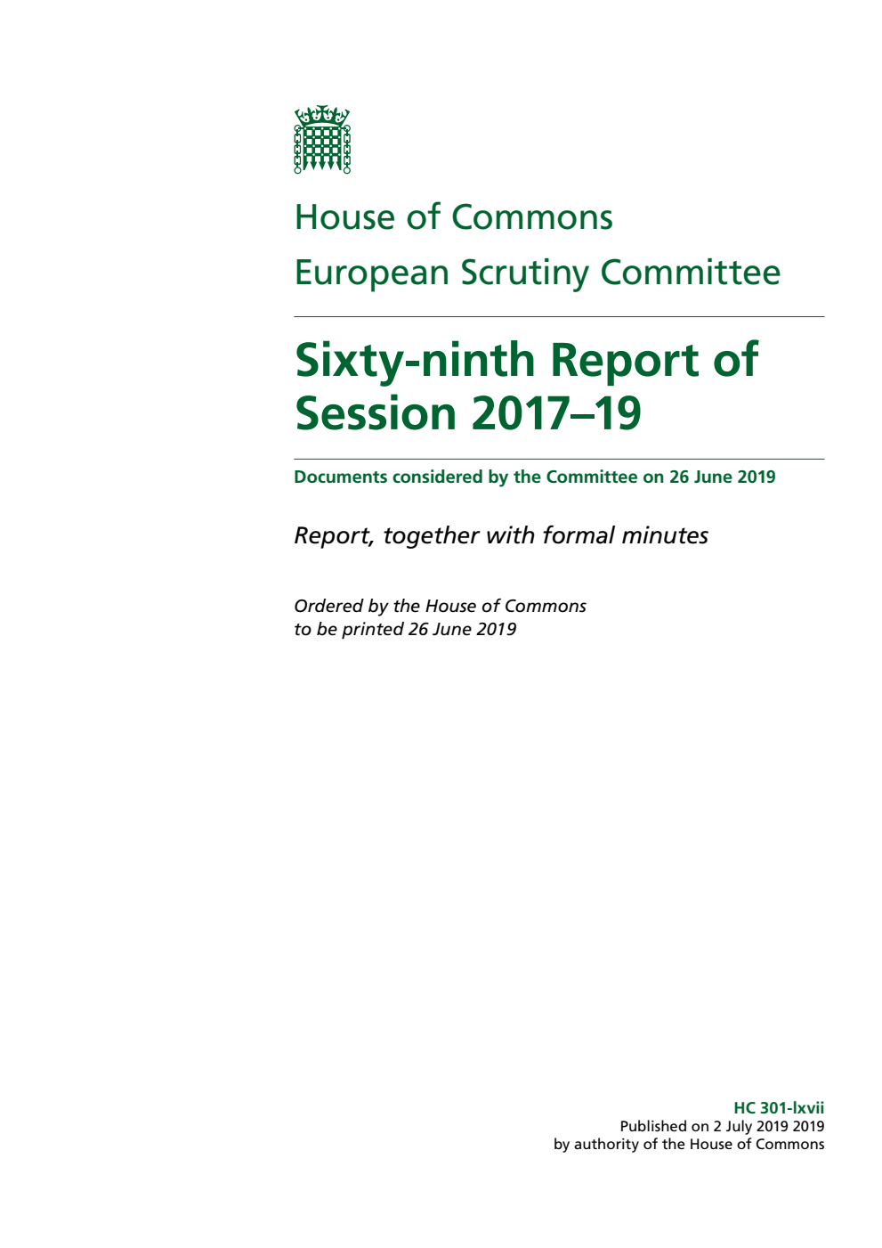 European Scrutiny Committee 69th Report of Session 2017–19