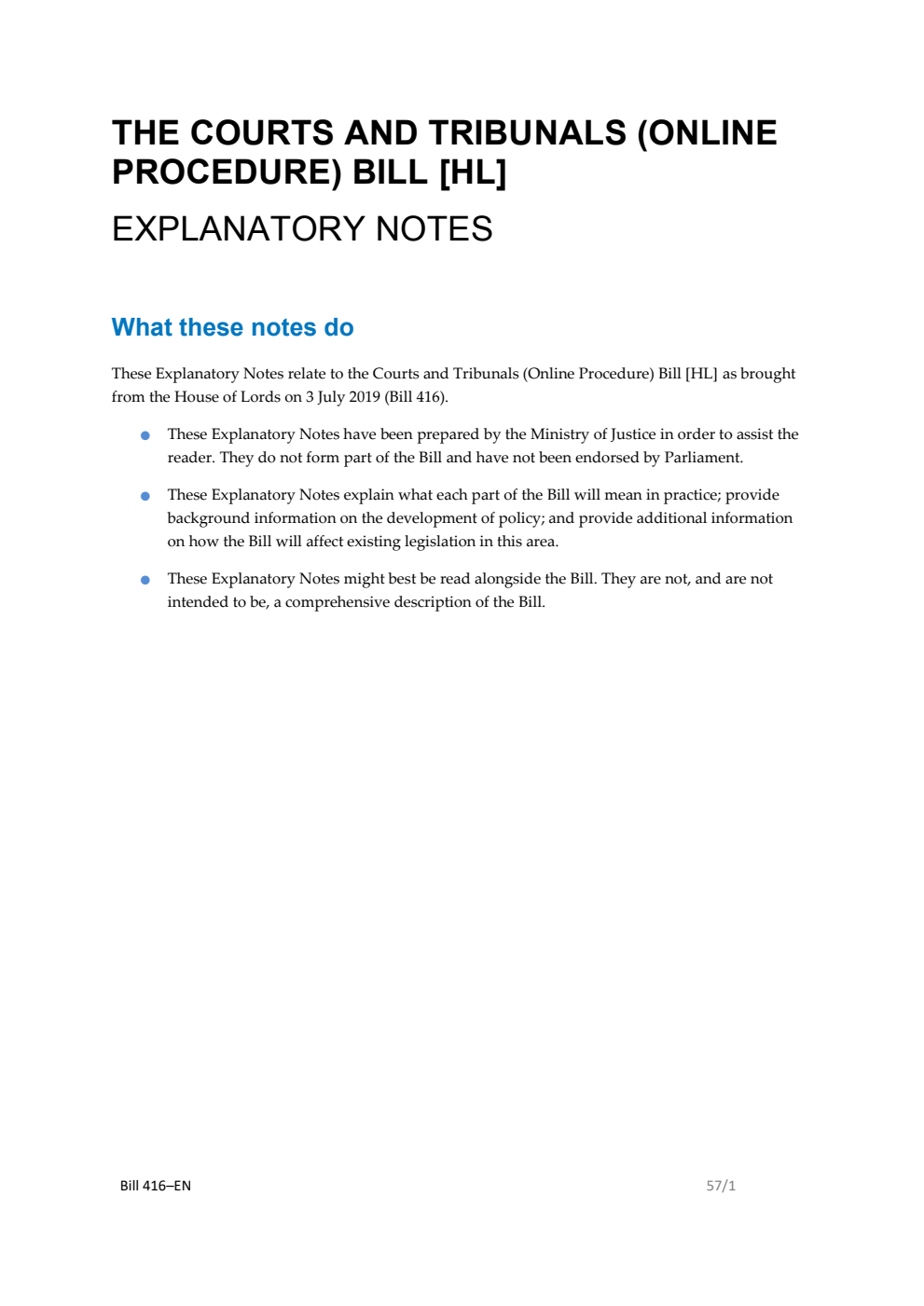 Courts and Tribunals (Online Procedure) Bill Explanatory Notes