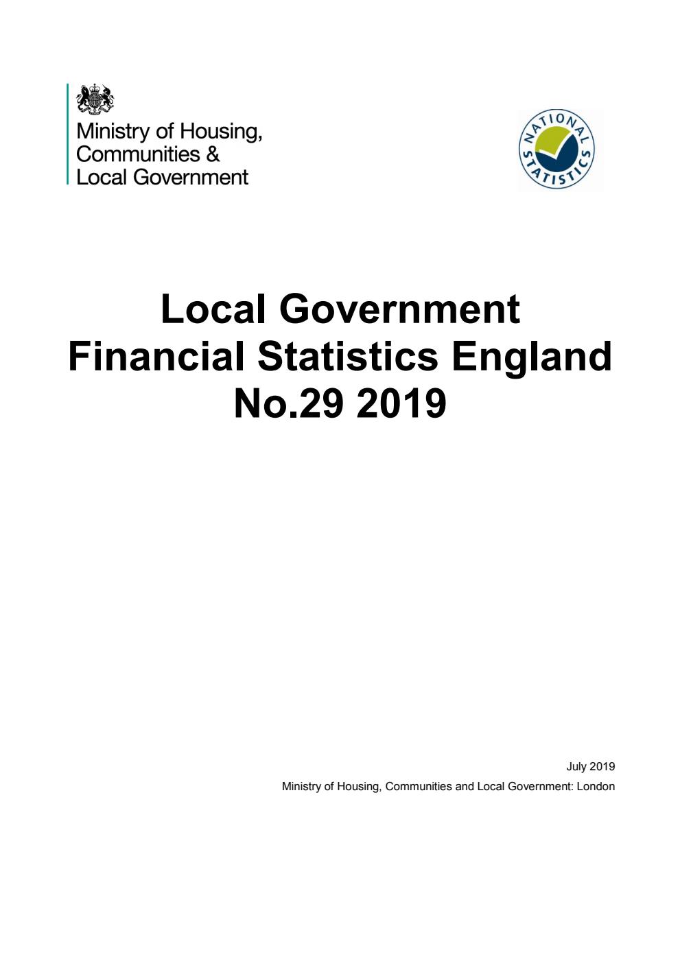 Local Government Financial Statistics, England, No. 29 2019